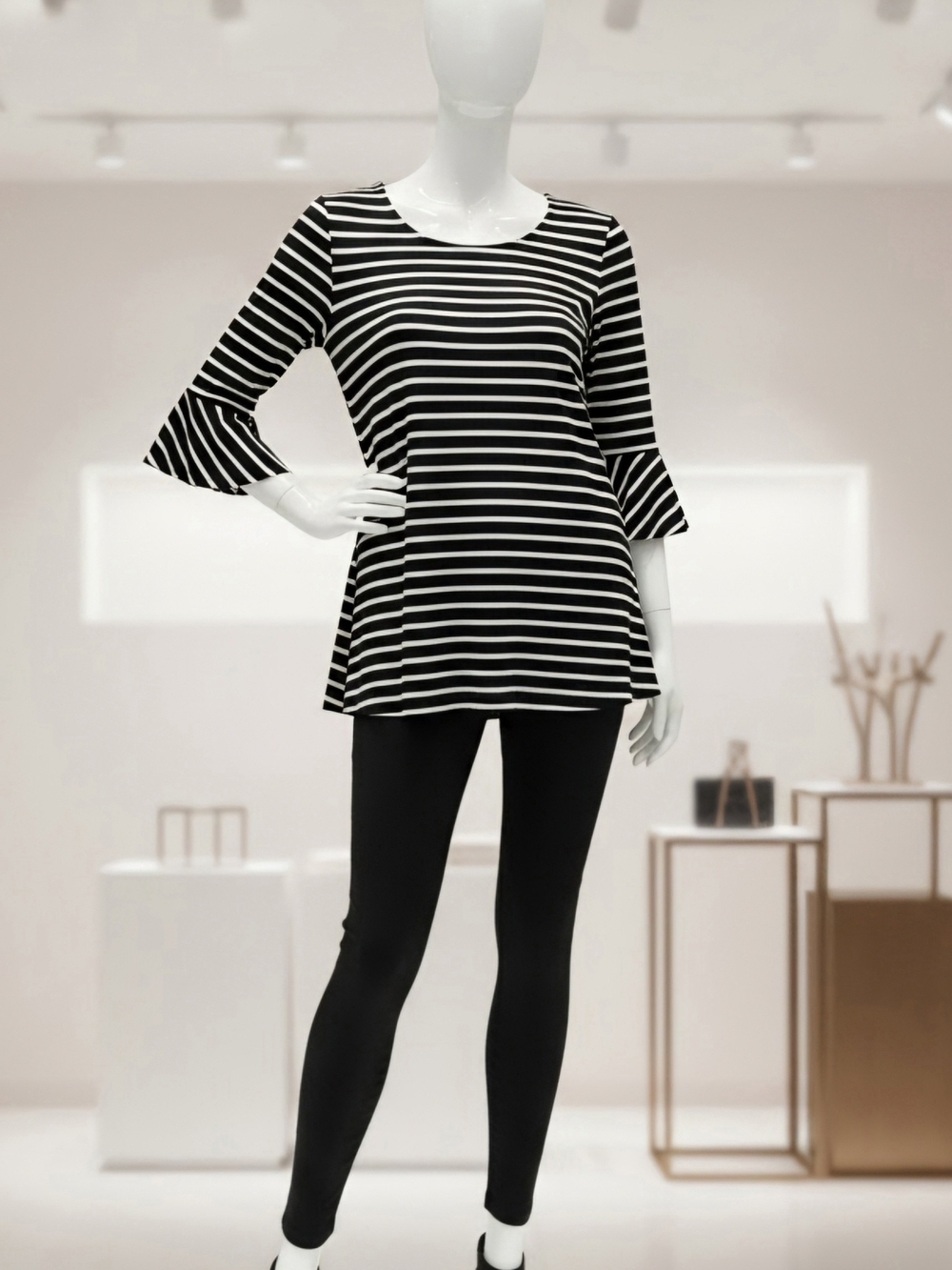 The Limited Black & White Striped Bell-Sleeve Tunic